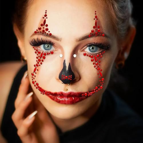 Halloween Face Gems Stickers - 2Pc Rhinestone Tattoos