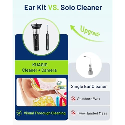 Ear Wax Removal - One-Hand Manual Ear Cleaner with Camera, 7 PCS Ear Spoons, Safe Ear Irrigation Kit for Adults (Black)