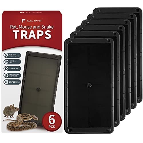 LULUCATCH Super Glue Traps 6 Pack for Mice & Snakes, Larger, Heavier Sticky Traps with Non-Toxic Glue. Sticky Mouse Traps Indoor, Easy to Set, Safe to Children & Pets