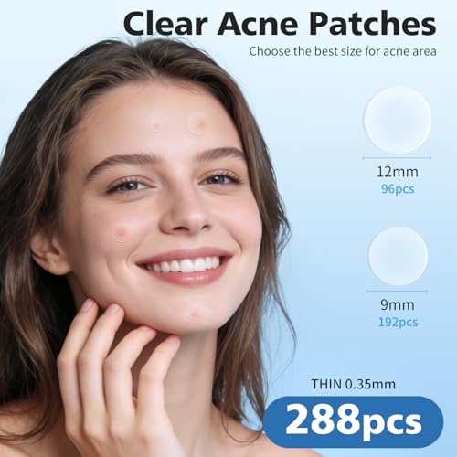 QUSTERE Pimple Patches for Face, Hydrocolloid Acne Spot Cover, 2 Sizes, 288 Count - Clear Zit Stickers with Tea Tree & Salicylic Acid