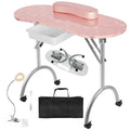 Portable Manicure Table with LED Lamp, Foldable Nail Desk on Wheels