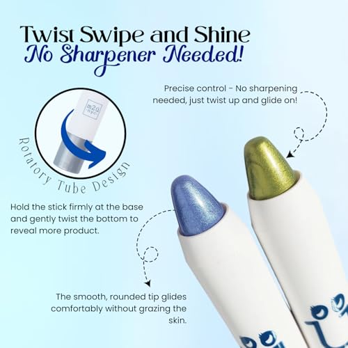 M2U NYC Electric Blue Glitter Eyeshadow Stick & Under Eye Primer Set - Vegan, Water-Resistant, Crease-Proof Eye Makeup Bundle