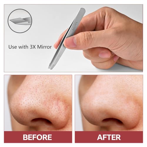 NILIYA Precision Stainless Steel Tweezers for Eyebrows & Blackheads, Ultra-Fine Tip with Travel Case