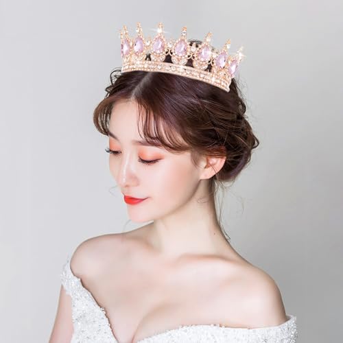 Rose Gold Rhinestone Wedding Crown for Women