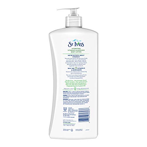 St. Ives Hydrating Hand & Body Lotion Moisturizer for Dry Skin Vitamin E & Avocado Made with 100% Natural Moisturizers 21 oz (pack of 4)