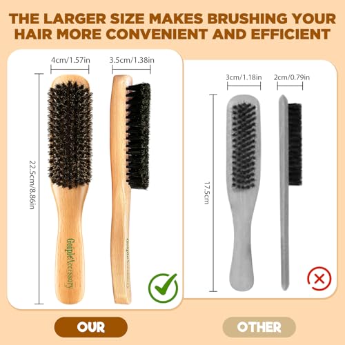 Boar Bristle Slick Back Hair Brush for All Hair Types