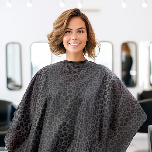 Waterproof Hair Cutting Cape with Leopard Print - Adjustable Salon Cape