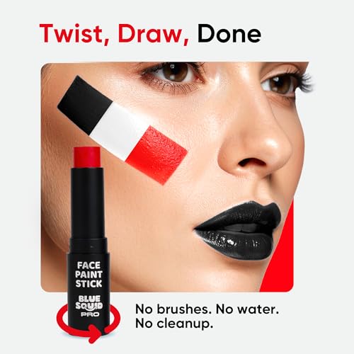 Blue Squid PRO Waterproof Face Paint Stick - Red, White & Black