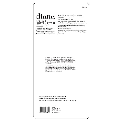 Diane Cotton Swabs, 375 ct. 2-Pack - Super Soft for Sensitive Skin, Gentle on Face, Makeup and Beauty Applicator, Nail Polish Removal, 3 inches Long for Beauty, Personal Care, Crafts