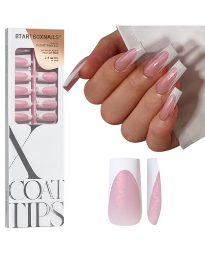 Pink Glitter French Tip Press On Nails - 96 Pc Long Square Soft Gel