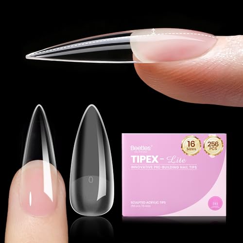 Beetles Tipex Lite Long Stiletto Nail Tips 256pcs with 16 Sizes for DIY Extensions