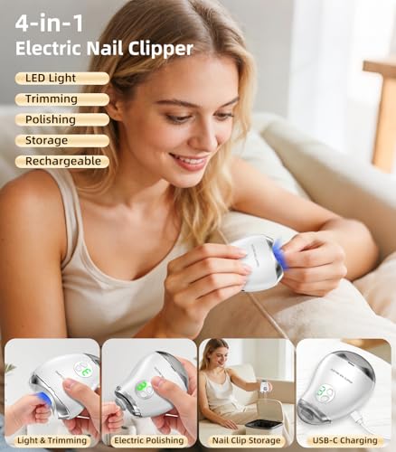 2-in-1 Electric Nail Clipper & Filer with LED Light, USB-C