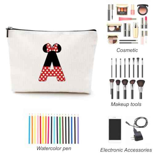 Cute Cartoon Mouse Gifts Initial A-Z Personalized Makeup Bag Monogrammed Cosmetic Bags Magic Mouse Stuff Funny Mouse Themed Gifts Mouse Lover Gifts Wizard Gifts Birthday Gifts for Women Girls (A)