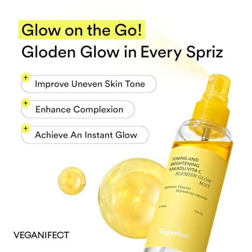 Vitamin C Glow Mist for Radiant Skin, Hydrating Serum Mist with Niacinamide & Glutathione, Korean Vegan Skincare, 3.38 Fl Oz