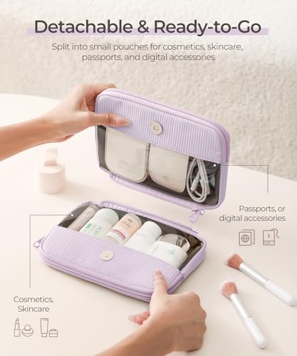Preppy Makeup Bag with Detachable Pouches & Clear Panel