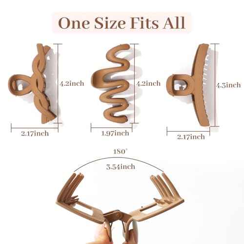 Matte Non-Slip Large Hair Clips for Women 8PCS (4 Beige+4 Khaki), Durable Claw Clips for Women/Girls | Gift-Ready Neutral Hair Accessories for Daily & Special Occasions