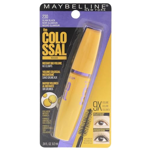 Maybelline Volum' Express Colossal Washable Mascara Makeup, Volumizing, Glam Black, 1 Count