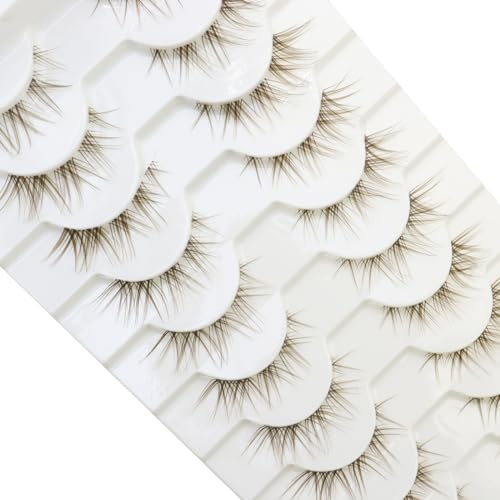 DAODER Brown Mink Lashes Natural Look Clear Band Cat Eye Strip False Eyelashes Brown Wispy Eyelashes 13mm Short Anime Lashes Reusable Light Lash Pack 10 Pairs(Brown Cat Eye)