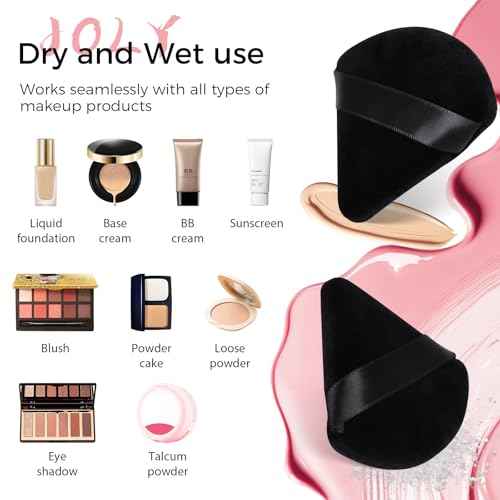 Triangle Powder Puff Face Makeup Sponge Beauty Blender Stocking Stuffers Puffs for Women apply Loose Powder and Foundation (4Pcs Black)