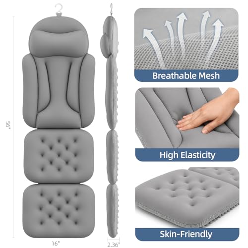 Full Body Bath Pillow 56"x16" - Ergonomic Support with 192 Suction Cups