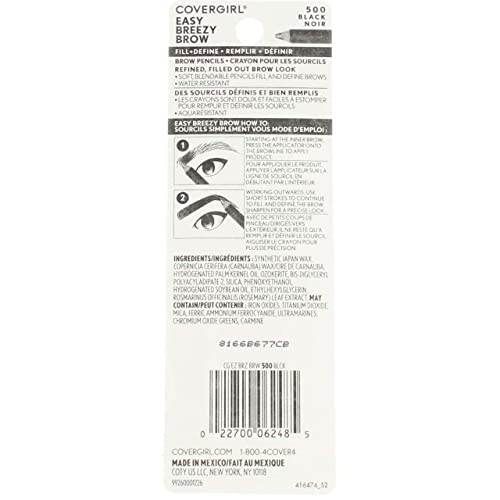 CoverGirl Easy Breezy Brow Pencil Black 500, 0.06 oz (Pack of 3)