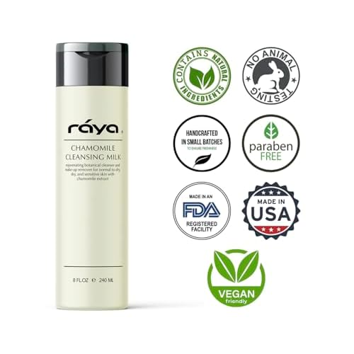 Raya Chamomile Facial Cleansing Milk 8 oz (152) | Gentle, Soap-Free Fluid Cleanser and Make-Up Removing Lotion for Dry and Sensitive Skin | Helps Calm Irritations and Refine Pores