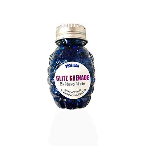 Neva Nude Face and Body Glitter Keychain - Chunky Loose Glitter for Festivals, Raves, and More | Cosmetic Grade | Super Sparkly (Poseidon Deep Blue Holographic Glitz Grenade)