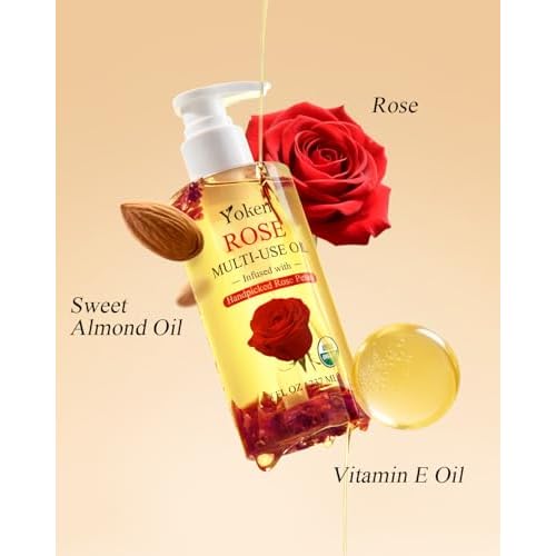 Multi-Used Body Oil For Skin USDA Certified,Face,Hair and Nails,Multi Purpose Organic oil With Rose Petals,Vitamin E & Almond Oil Nourishing & Hydrating ,Body Oil for Moisture & Skin After Bath Oil