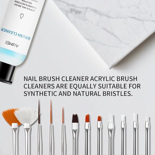 AIJIMEI Nail Brush Cleaner Set 58ml with Glass Cup & Cotton Pads - Travel Kit