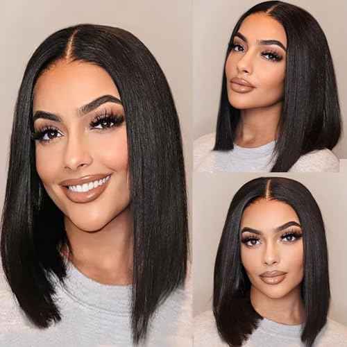 Bob Wig Human Hair for Women, 13x4 Pre-Plucked HD Transparent Lace Front Wigs,180% Density Short Straight Black Bob Wigs (14inch)