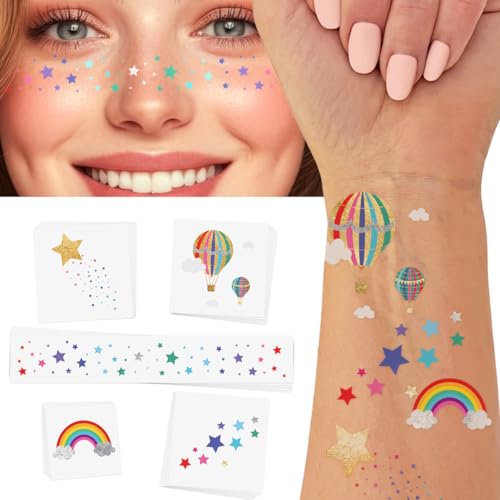 Rainbow Metallic Kids Temporary Tattoos Set (25 Pack)