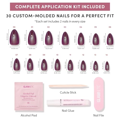 Glamnetic Press-On Nails - Short Almond Deep Purple Glazed Kit