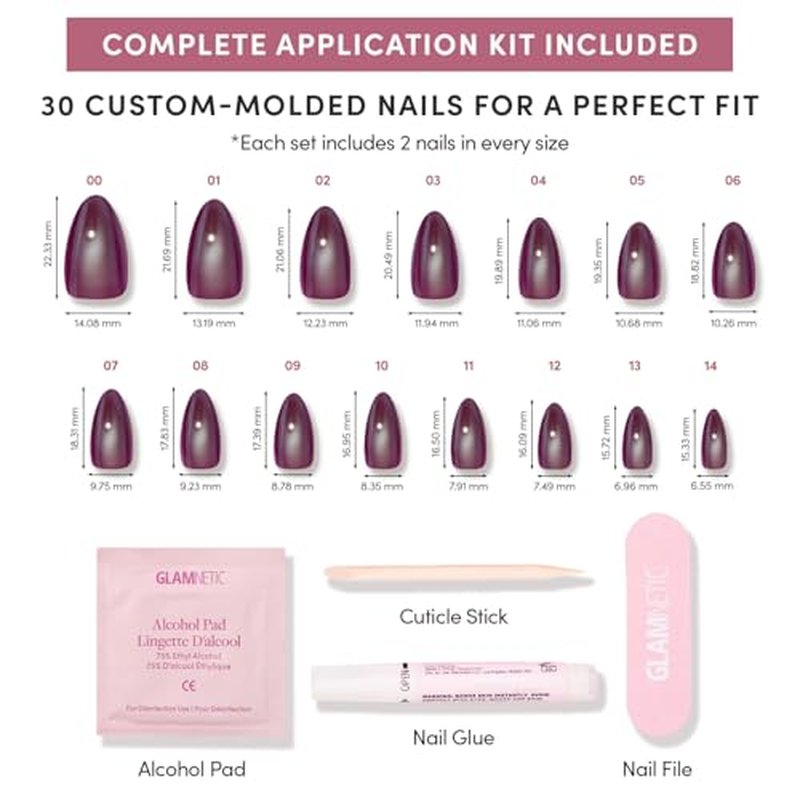 Glamnetic Press-On Nails - Short Almond Deep Purple Glazed Kit