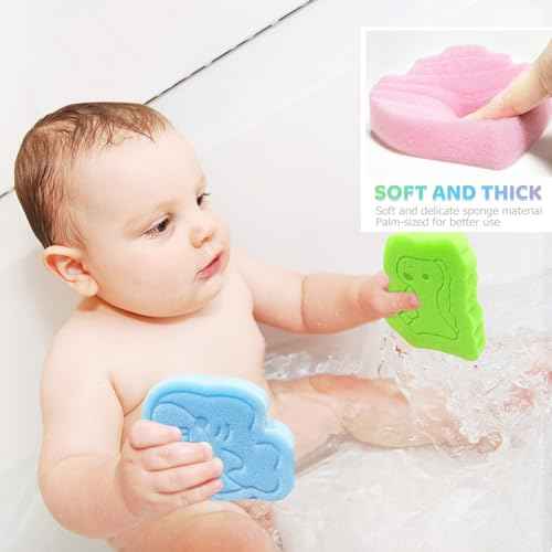 Baby Bath Sponge, Natural Cute Shapes Soft Shower Sponges for Bathing, Bathtub Foam for Infants and Toddler, 3pcs : Blue Whale, Pink Ship, Green Dinosaur