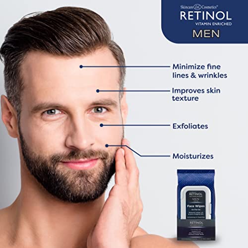 LIVAURA Retinol Men Facial Wipes Anti-Aging Cleansing Towelettes - Quickly cleanse face from sweat, oil and pore-clogging dirt without any heavy residue (60 Count (Pack of 1))
