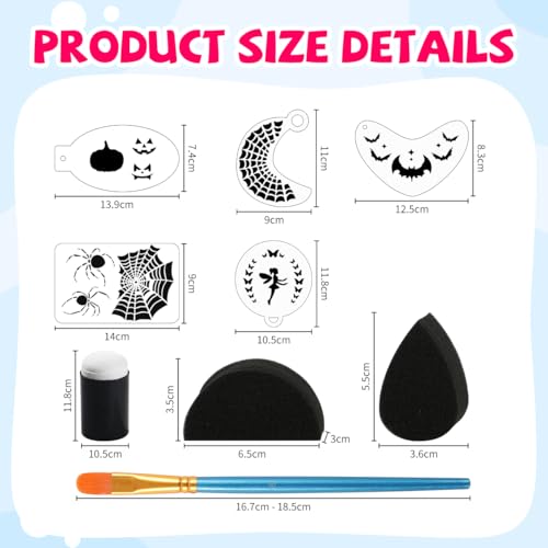 46-Piece Face Paint Stencils Kit with Brushes & Sponges