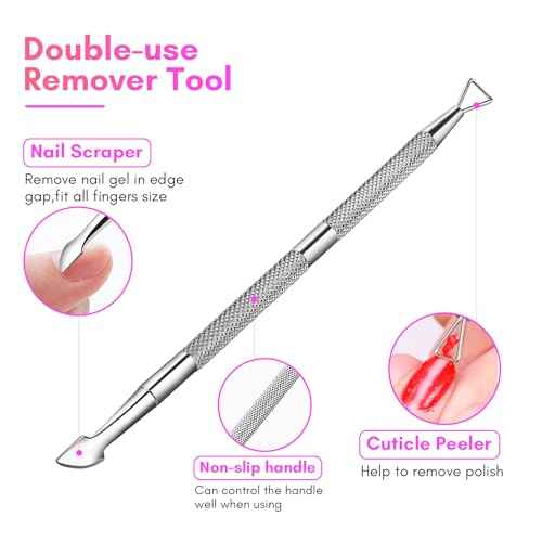 Makartt Nail Polish Remover Kit 20 Pcs, Soak Off Cap Clips, with Double-Ended Cuticle Pusher, UV Gel Polish Removal Tools for Fingers and Toes, Reusable, Rose