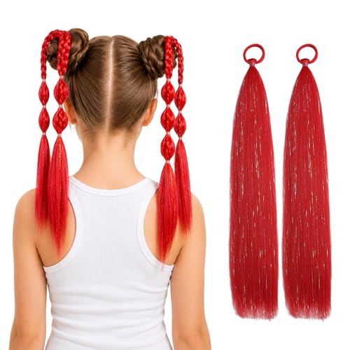 Lunelicia 16-Inch Red Ponytail Hair Extensions - 2 Packs for Braids