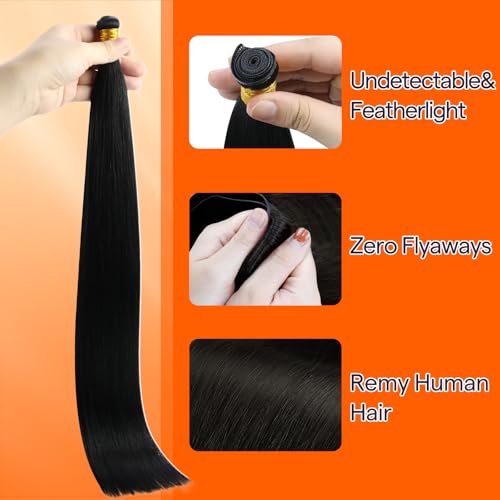 Full Shine Jet Black Remy Human Hair Weft Extensions 14 Inch, 50g
