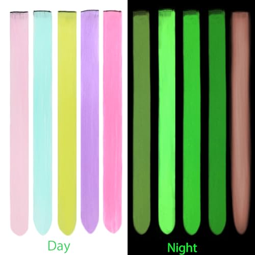 10Pcs Glow in the Dark Clip-In Hair Extensions 20" Colorful