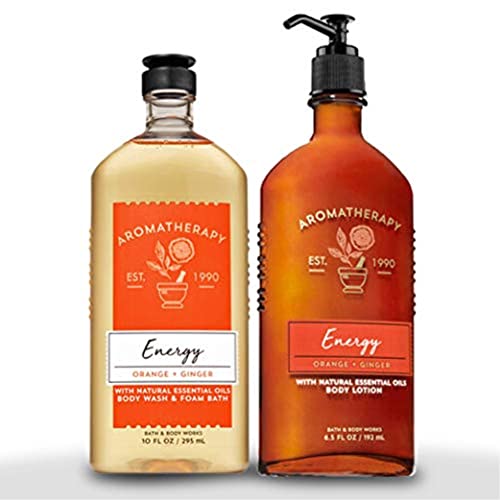 Bath & Body Works Aromatherapy Energy - Orange + Ginger Body Lotion, 6.5 Fl Oz + Body Wash & Foam Bath, 10 Fl Oz