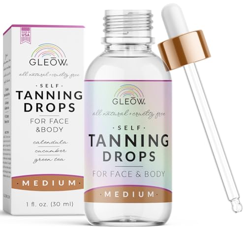 GLEOW Face Tanning Drops to Add to Moisturizer, Face Self Tanner Bronzing Drops, Quick Tan Drops, Self Tanning Drops for Face and Body 1oz