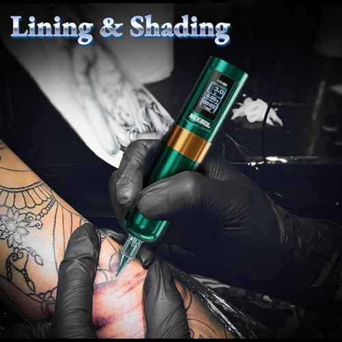 NEEBOL Wireless Tattoo Gun Rotary Tattoo Machine LED Display Screen High-end Tattoo Pen Equipment Supply 8 Hour Battery Life Extra Battery Permanent Tattoo Art Makeup Gift (Green)