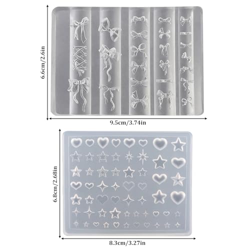 Silicone Nail Art Molds Set - 2pcs Bowknot, Star & Heart Designs