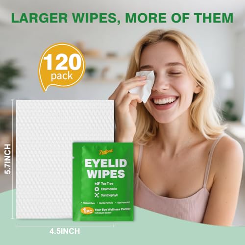 Tea Tree Oil Eyelid Wipes, 120 Count Individually Wrapped