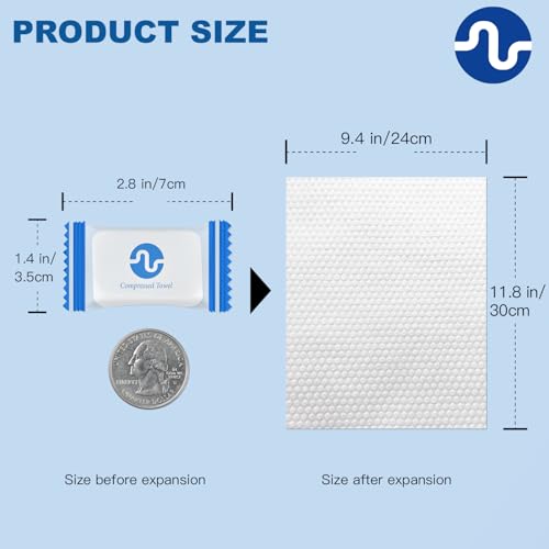 Compressed Towel Tablets - 50 Pack Quick-Expand Dry/Wet Towels for Travel, Camping, Hiking, Backpacking - Ultra Portable, Individually Wrapped, Lint-free Compressed Towel