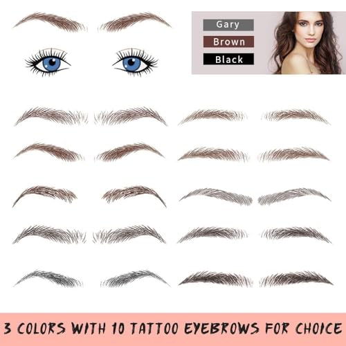 Eyebrow Tattoo 8 Sheets, 72 Pairs Eyebrow Tattoo Sticker Waterproof 10D Hair-Like Temporary Eyebrows Peel Off Brows Grooming Transfers Stickers Makeup for Women, Men, Girls, Brown