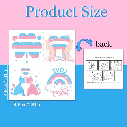 96Pcs Transgender Flag Temporary Tattoos Trans Pride Themed Tattoo Stickers with Blue Pink White Pattern for Pride Party Favors LGBTQ Pride Day Equality Parades and Celebrations