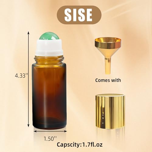 Green Aventurine Roller Bottle Set - 50ml Amber Glass, Leak-Proof