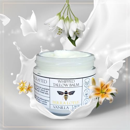 Terra Lotus Organic Whipped Tallow Body Butter,Lightweight, Long-lasting, Hydrating Moisturizer Infused with Olive Oil, Handmade Nourishing Essential Body Care - 2 oz (Lavender)